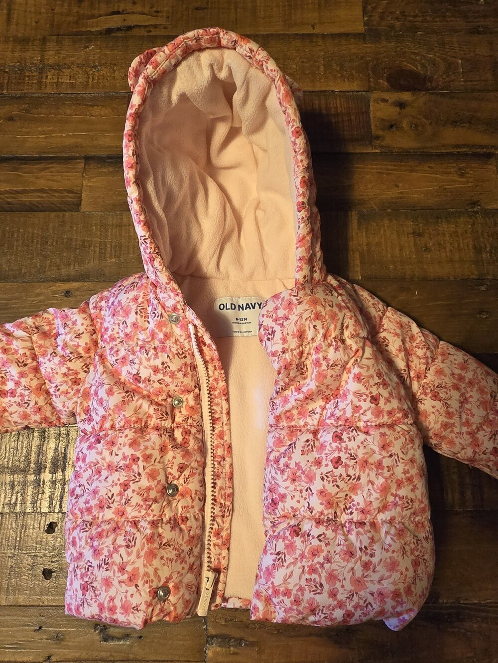 Old Navy Pink Floral Hooded Puffer Coat